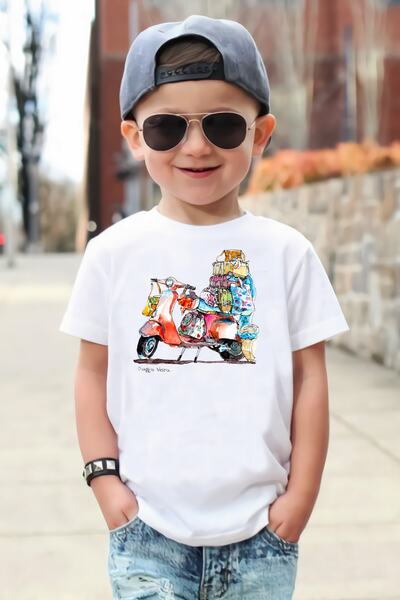 ScubaPromoTurkey تي شيرت أبيض محبوك للأطفال مطبوع عليه Vespa My Dream عضوي