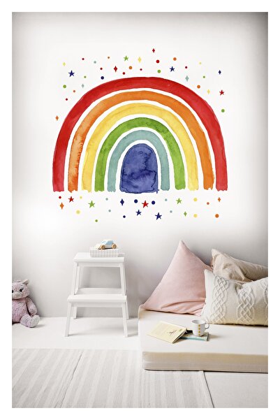 Sticker Sepetim Colorful Stars Polka Dots and Rainbow Kids Room Wall Decorati...