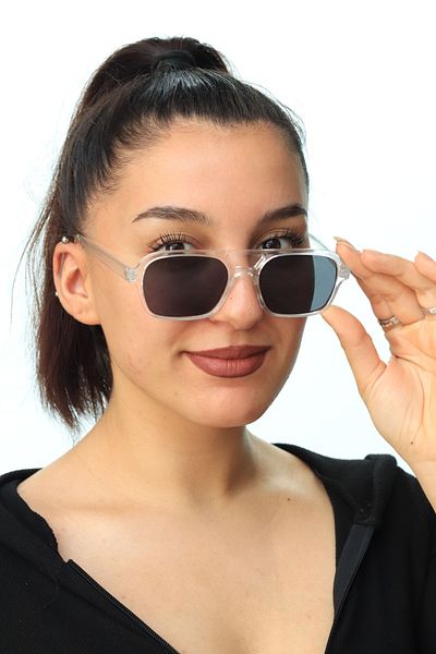 LOOKUP Unisex Retro Vintage Double Bridge Black Glass Women Men Sunglasses Transparent