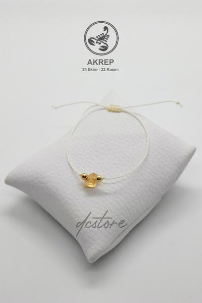 Dcstore Burç Taşı Doğal Taş Akrep Burcu Sitrin Bileklik Beyazrenk Makrome Örg...