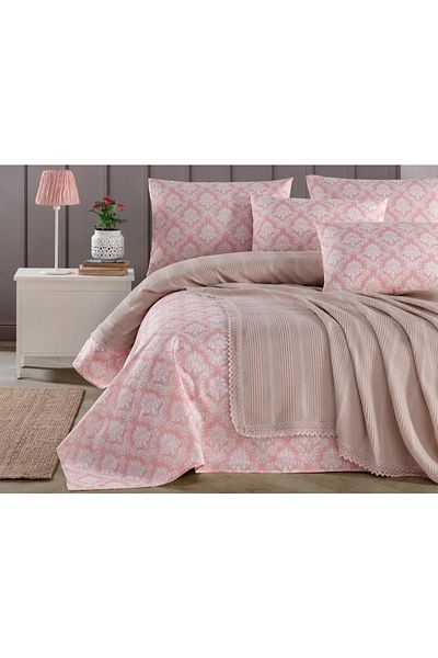 Kardelen 100% Cotton Dowry Double Laced Pique Bedspread Set