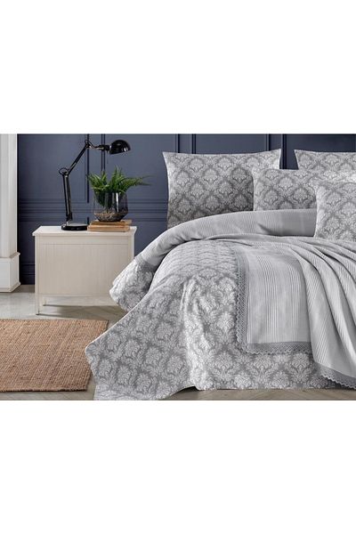 Kardelen 100% Cotton Dowry Double Laced Pique Bedspread Set