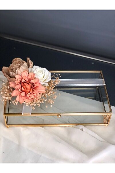 Masalsı Concept صندوق زجاجي معدني صندوق شوكولاتة ذهبي صندوق مجوهرات متعدد الأغراض 25x15x7 سم