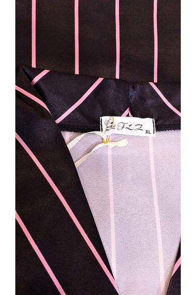FLZ Set pijama bustieră din satin neagră cu dungi roz