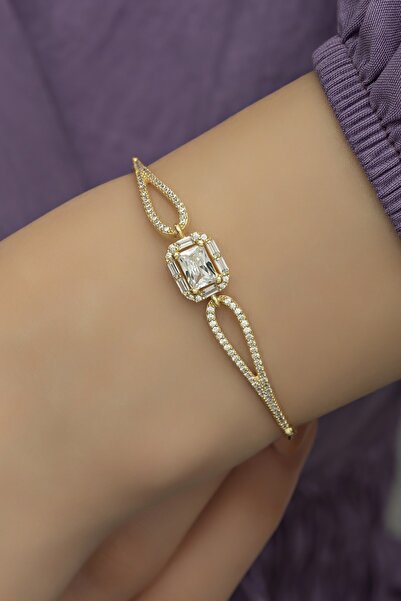 ALYANSEVİM Altın Kaplama Baget Taşlı Gümüş Bileklik