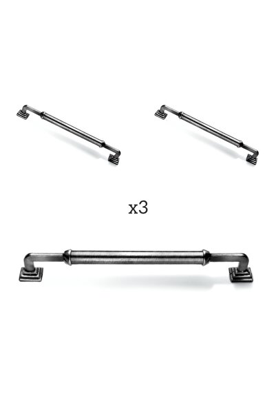 ARON (3 ADET) Piramit Rustik Kulp Antik Gümüş Tv Ünite Mutfak Dolap Mobilya K...