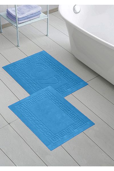 Class 2-Piece Turquoise 50x70 Cm Footprint & Grek Pattern Foot Towel