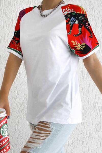 FEMELLE Women's Crew Neck Design Shoulder Detailed Cotton T-shirt