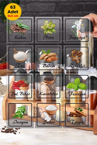Sticker Sepetim Spice Bowl, Jar Transparent, Storage Container Printed Kitchen Label Sticker