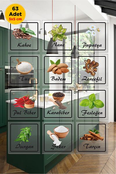 Sticker Sepetim Spice Bowl, Jar Transparent, Storage Container Printed Kitchen Label Sticker