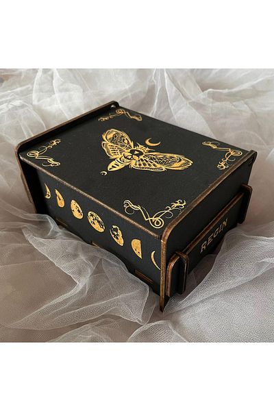REGIN Handmade Gothic Moth Designed Wooden Box Jewelry Box