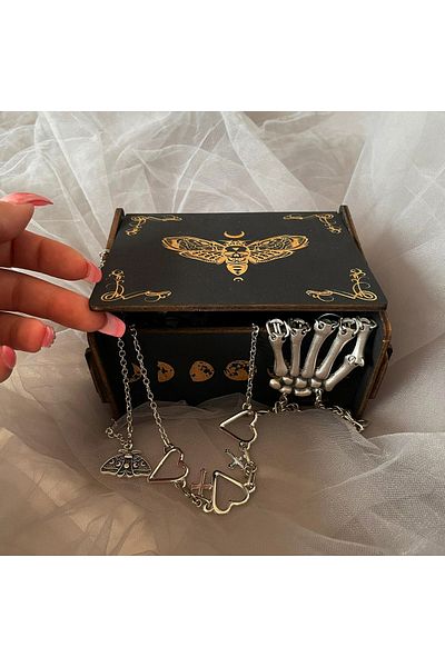 REGIN Handmade Gothic Moth Designed Wooden Box Jewelry Box