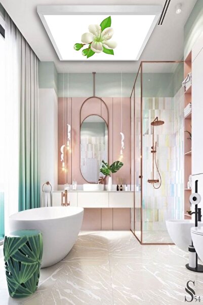 Gökyüzü Panel Banyo Avize-60cmx60cm-54watt-led-armatür-wc-aydınlatma-desenli-...
