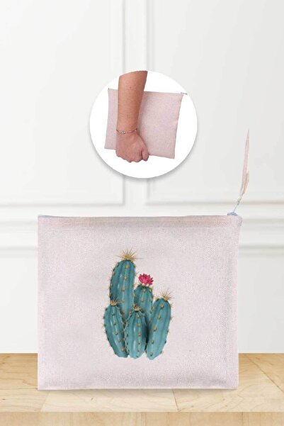 Gizeo Concept Косметичка з льону з візерунком зеленого кактуса