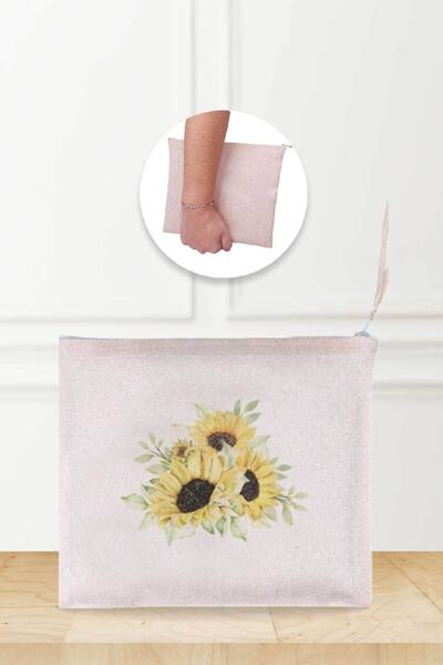 Gizeo Concept Ленена чантичка за грим с шарка на слънчогледи