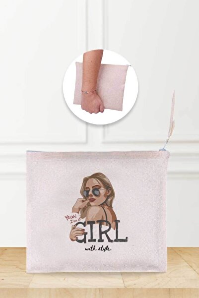 Gizeo Concept Ленена чантичка за гримове с шарки „Аз съм момиче“