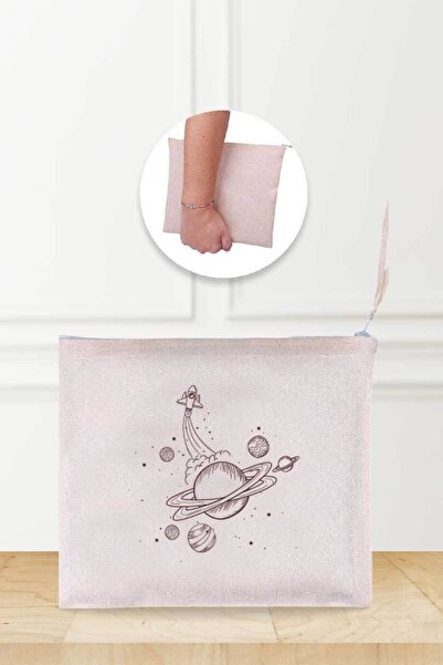 Gizeo Concept Ленена чанта за грим с космически шарки