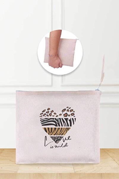 Gizeo Concept حقيبة مكياج من الكتان بنمط حيوان على شكل قلب