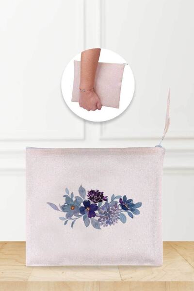 Gizeo Concept Лилава ленена чантичка за грим с флорални мотиви