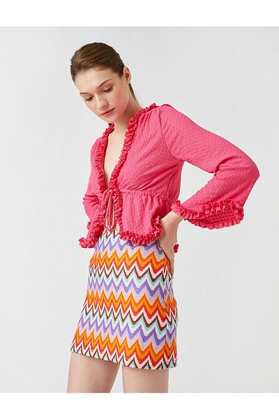 Koton Ruffled Blouse with Tie Detail Long Sleeve