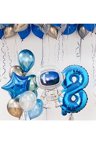 PARTİAVM مجموعة بالونات ذات أرقام زرقاء مقاس 8 سم من رائد الفضاء