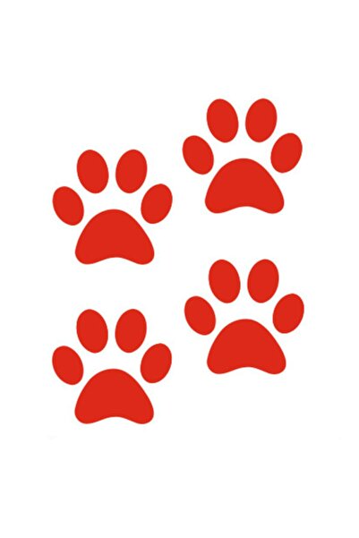 Bak Karıştır Red Paw Sticker - 4 Pieces, 7x7 Cm