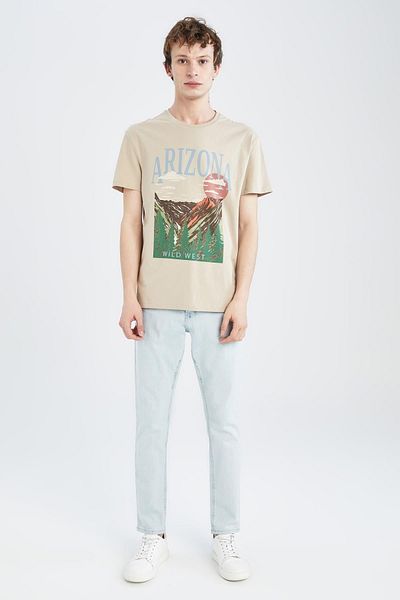 DeFacto Μπλουζάκι Regular Fit Crew λαιμόκοψη, βαμβακερό χτενισμένο μπλουζάκι