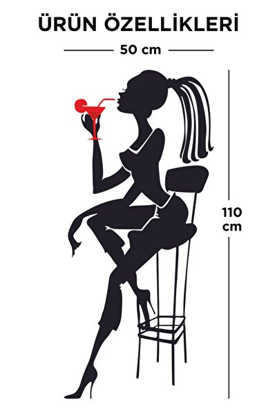 Sticker Sepetim Bar Taburesi Ve Kadın Silüet Dekoratif Çok Amaçlı Duvar Sticker Duvar Süsü Duvar Dekoru