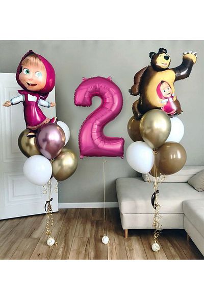 PARTİAVM Licensed Large Size Tongs With Big Bear Balloon Set Tongs Balloon 100cm Number Balloon