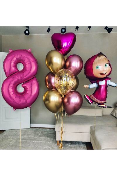 PARTİAVM Lisanslı Büyük Boy Maşa Ile Koca Ayı Balon Seti Maşa Balon Ve 100cm ...