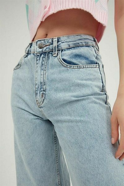 Trn JNS Snow Wash Blue Lycra Blue Tale Super High Loose Jeans Pantaloni Palazzo