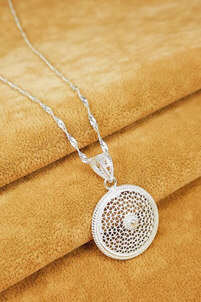 Genel Markalar 925 Ayar Gümüş El Işi Midyat Telkari Trend Model Kadın Kolye