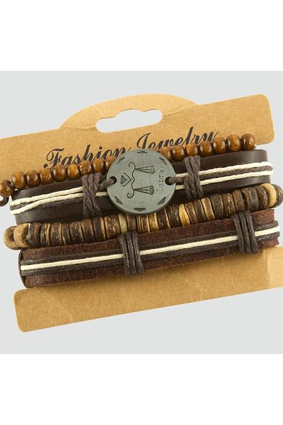 NFS BUTİK Brown Tones Multiple Combination Leather And Wooden Bead Bracelet Unisex