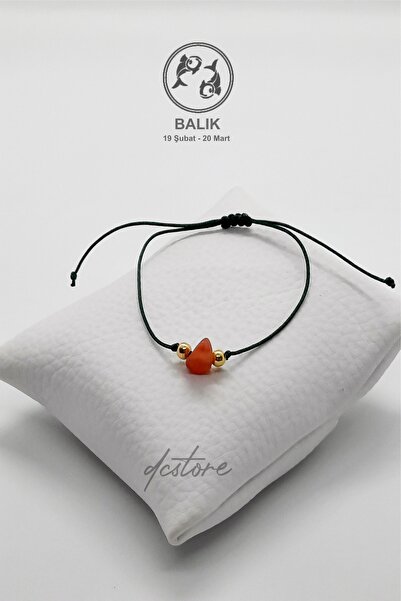 Dcstore Burç Taşı Doğal Taş Balık Burcu Akik Taşı Bileklik Yeşil Renk Makrome...