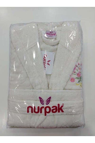 Nurpak Jakar Kadife Çocuk Bornozu Krem