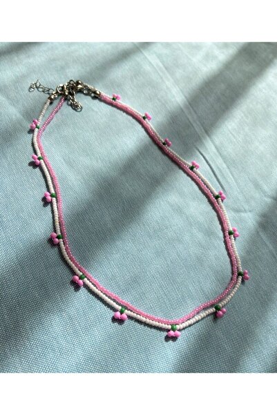 Chamis 2'li Pembe Ve Beyaz Boncuklu Kiraz Kolye