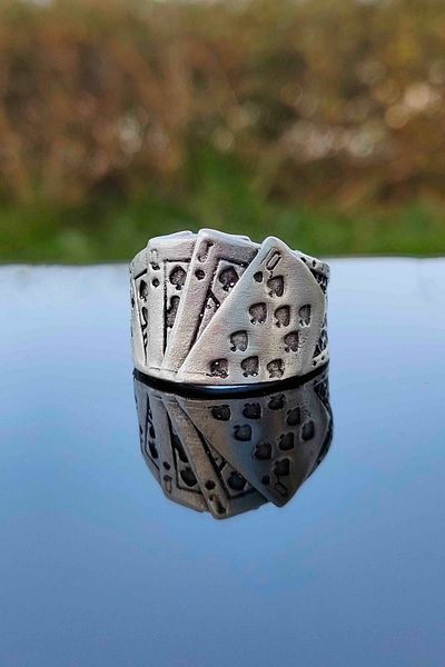 TREND COLLECTİON Deck of Cards Poker Silver Plated Adjustable Men's Ring