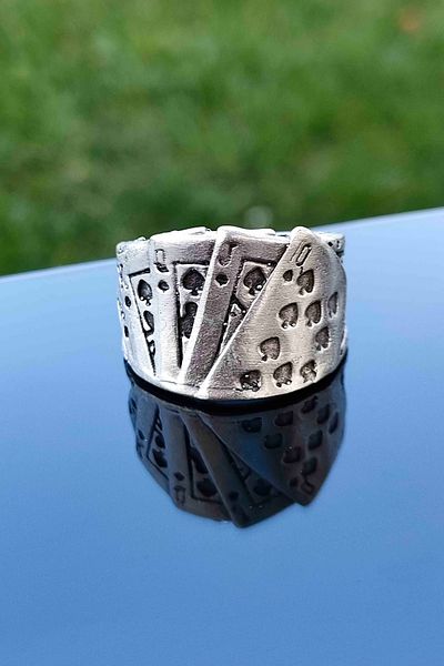 TREND COLLECTİON Deck of Cards Poker Silver Plated Adjustable Men's Ring