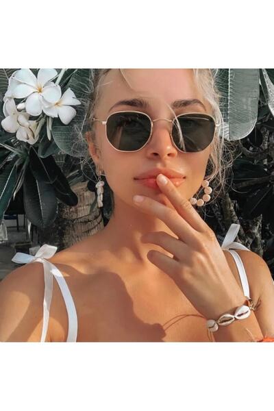 eleven market Güneş Gözlüğü Beşgen Siyah Çerçeve Siyah Cam Unisex