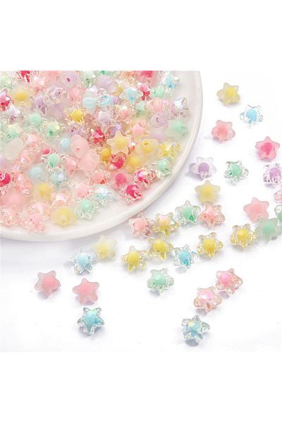 yiğit aksesuar 100Pcs Transparent Inner Colorful Star Beads Jewelry Supplies