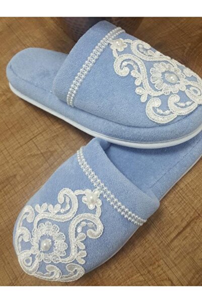Finezza Булчински памучни бродерирани сини хавлиени пантофи размер 38-40 - 580
