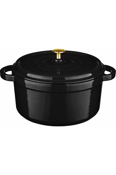 Leggno Flame Deep Cast Pot 28cm with Black Gold Handle