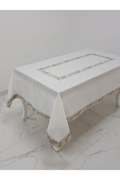 Finezza Față de masă din țesătură de in cu bordură jacquard narcise crem 160x...
