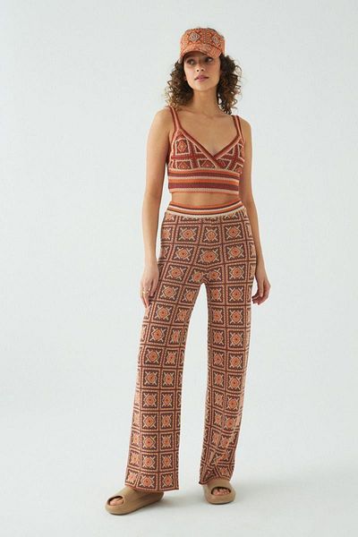 JU Strickhose mit weitem Bein und ethnischem Muster