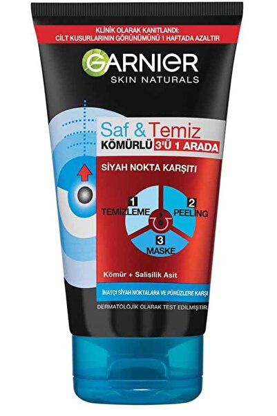 Garnier Saf & Temiz Siyah Nokta Karşıtı Kömürlü 3'ü 1 Arada Peeling Maske 150 Ml