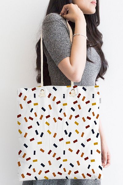 Realhomes Colorful Minimal Rectangular Drawing Zippered Fabric Shoulder Bag