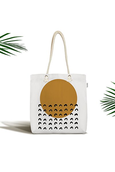 Realhomes Художня біла тканина з жовтим круглим дизайном, сумка через плече н...