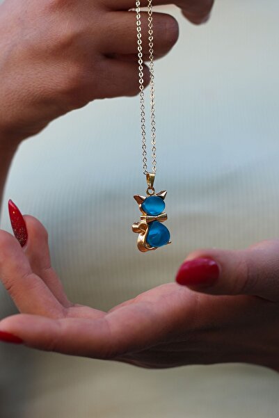 Dukkanka Renkli Tasarım Kedi Kadın Kolye