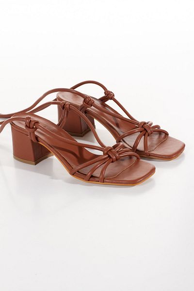 irmona Cleopatra Tan Laced Heeled Low Heel Sandals