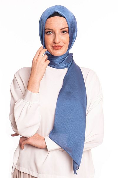 masalsu Women's Indigo Blue Janjan Chiffon Shawl 75x185cm